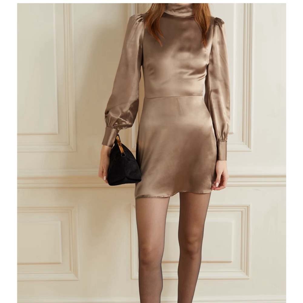 Reformation Satin Mini Dress in Taupe
